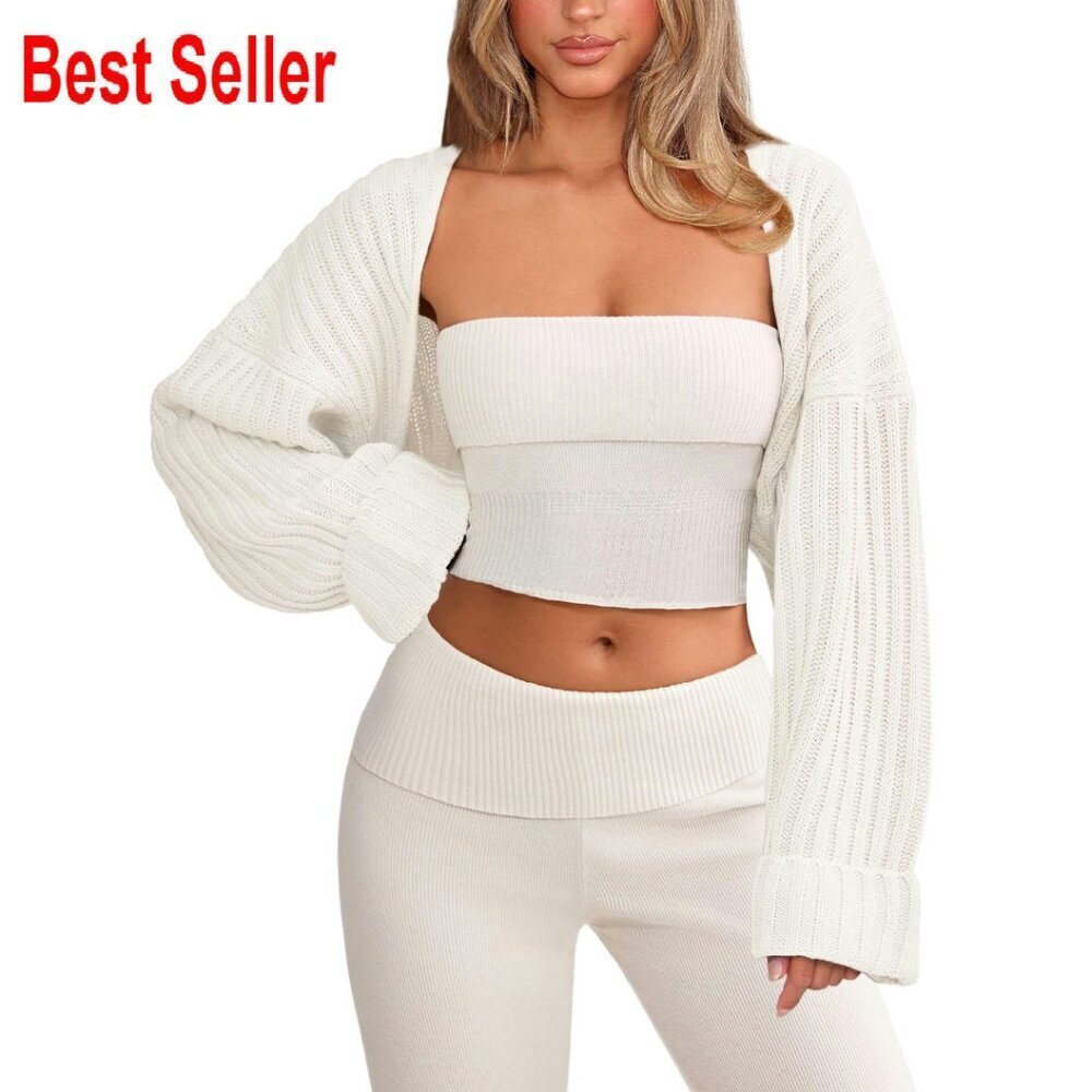 Chunky Knit Bolero Shrug Cardigan Cropped Open Front Oversized Y2K
